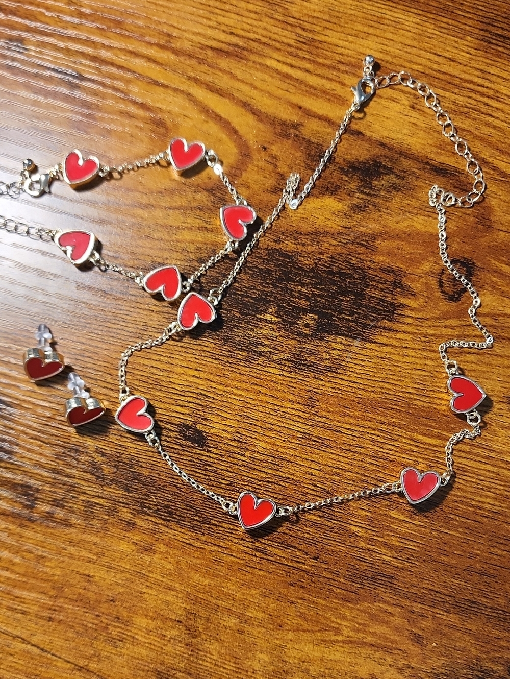 4pcs Fashionable Elegant Heart-Shaped Gold & Red Jewelry Set Including Necklace